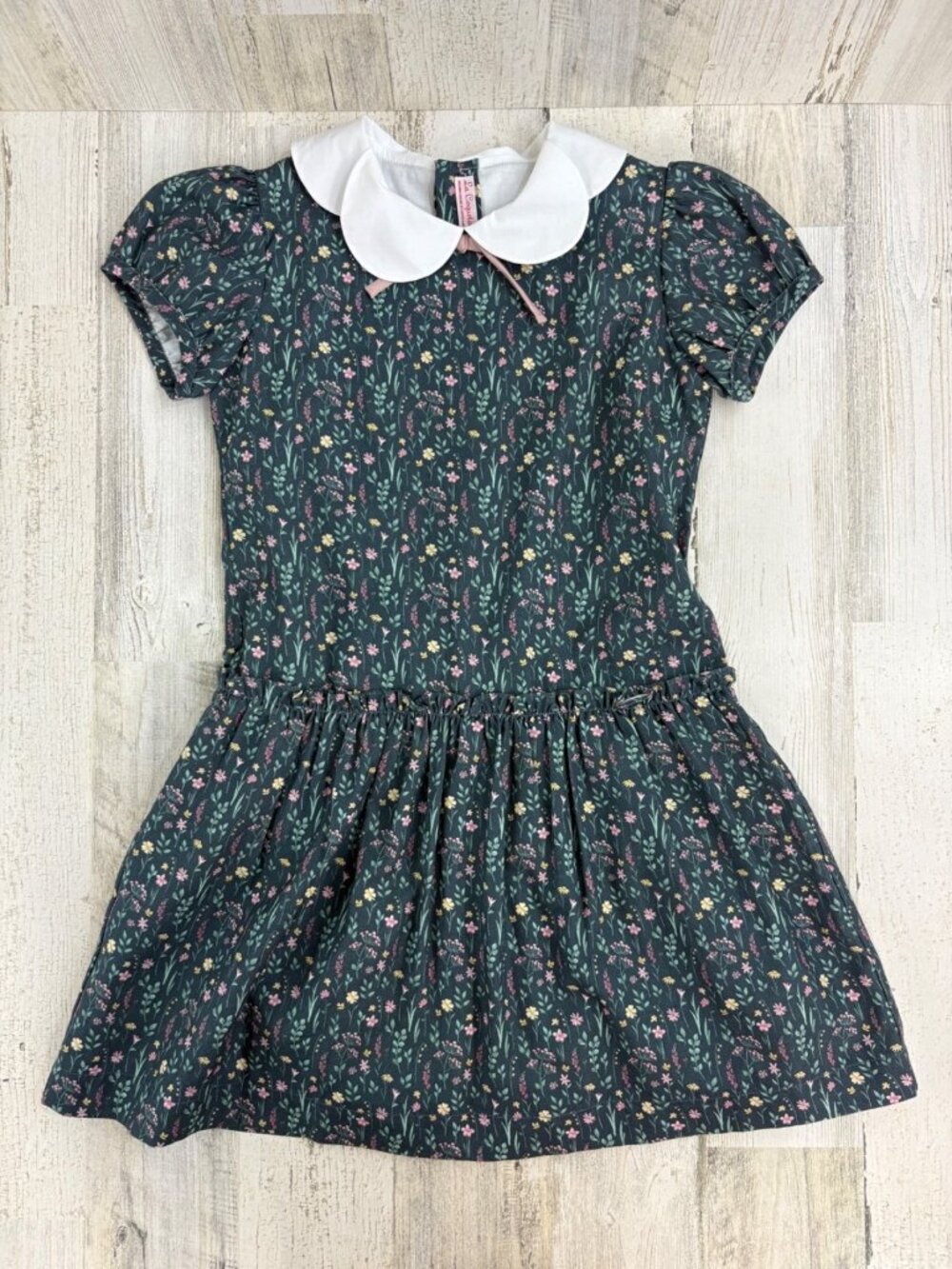 La Coqueta Girls Sz 8 Blue Floral Short Sleeve Bow Xana Dress